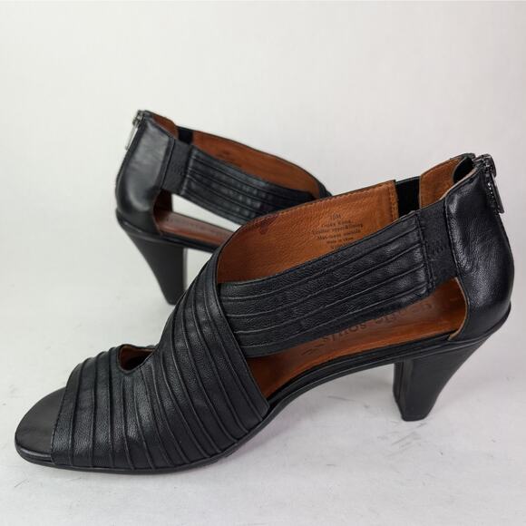 GENTLE SOULS KENNETH COLE BLACK LEATHER OSAKA RAMA - HEELED SANDALS 10M - Picture 3 of 9